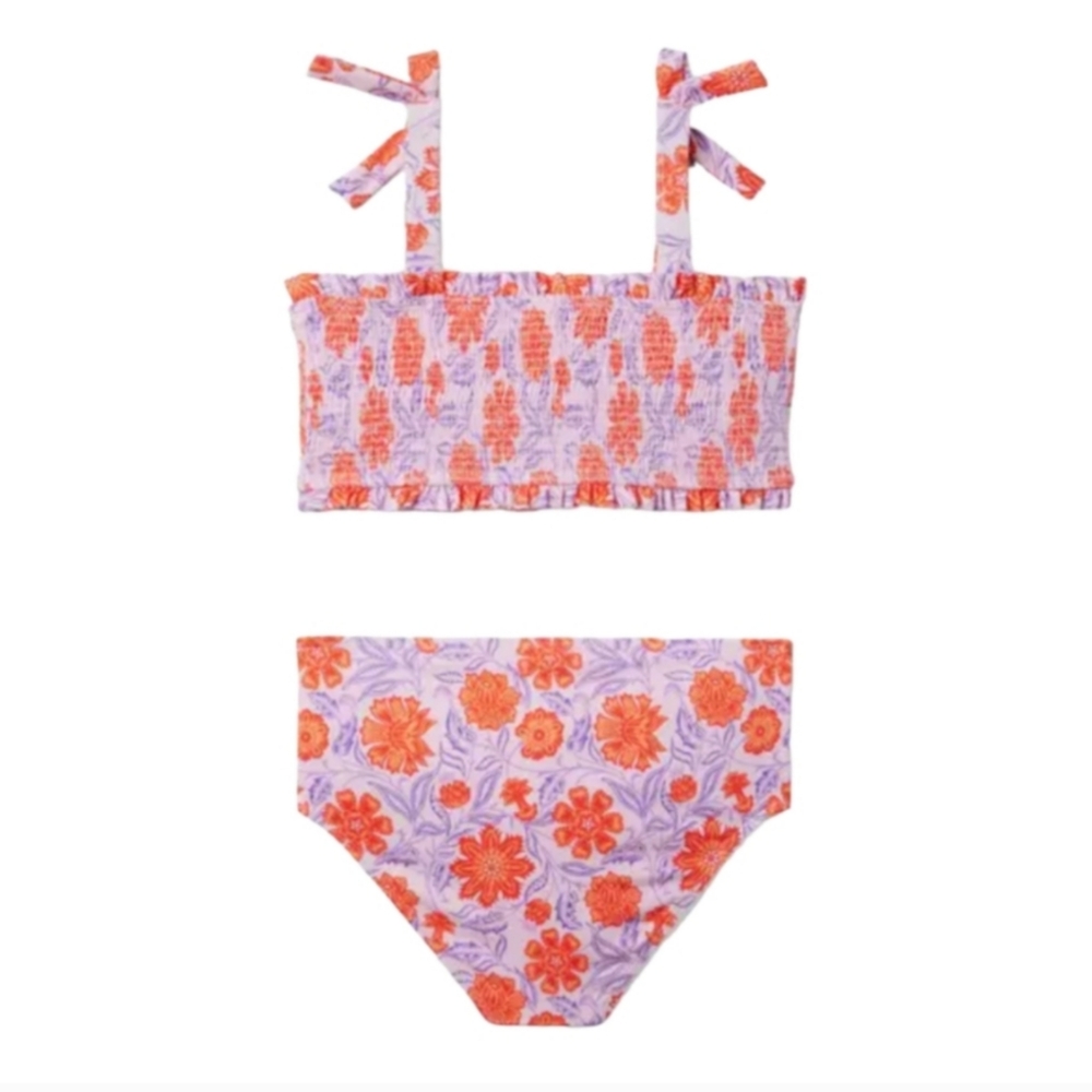 JANIE AND JACK FLORAL SMOCKED BACK 2-PIECE SWIMSUIT - Picture 2 of 12